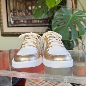 Cole Haan Women White and Gold Grand Cross Court Sneaker Shoes Size 6.5